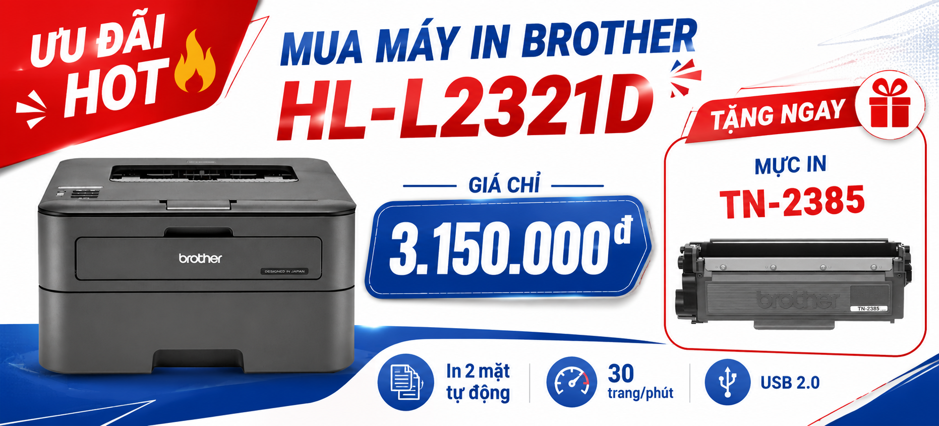 Mua Máy in laser Brother HL-L2321D tặng mực