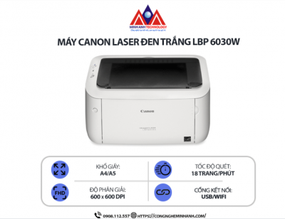 Máy in laser trắng đen Canon LBP 6030W WiFi – Nhỏ gọn, in nhanh, kết nối không dây tiện lợi