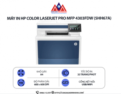 Máy in HP Color LaserJet Pro MFP 4303FDW – Đa năng, in màu chuyên nghiệp, phù hợp công ty lớn