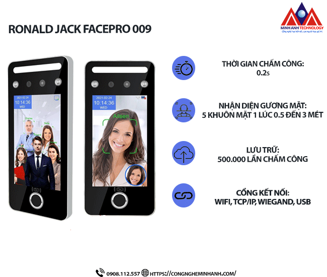 Máy Chấm Công Khuôn Mặt Ronald Jack Facepro-009