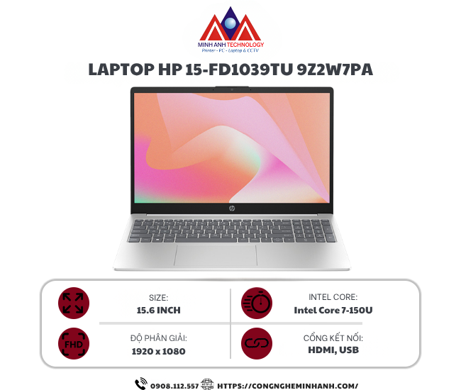 Laptop HP 15 fd1039TU 9Z2W7PA (Core 7 150U/ 16GB/ 512GB SSD/ 15.6 inch FHD/ Win11/ Bạc)