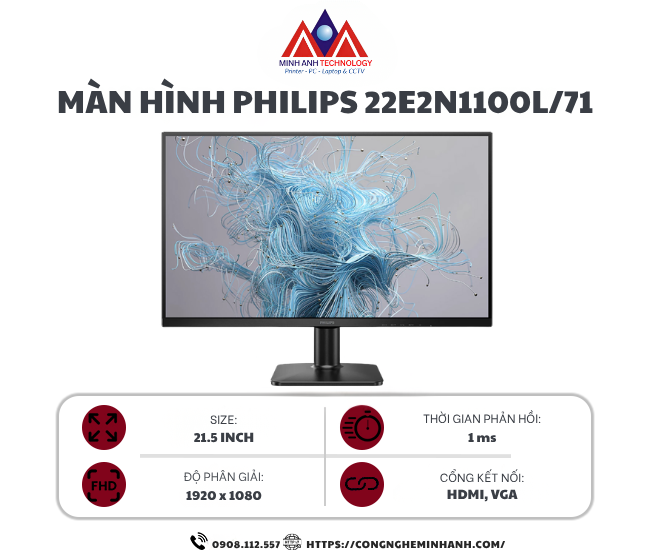 Màn hình Philips 22E2N1100L/71 (21.5Inch/ Full HD/ 1ms/ 120Hz/ 250cd/m2/ VA)