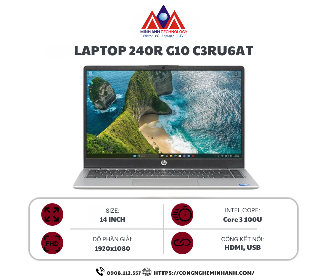 Laptop HP 240R G10 - C3RU6AT (Core 3 100U/ 8GB/ 512GB/ Full HD/ Win11)