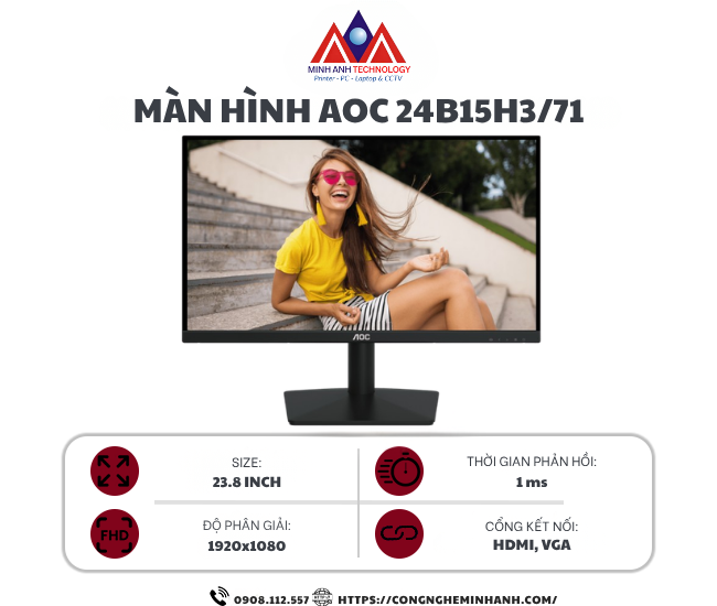 Màn hình AOC 24B15H3/71 (23.8 inch/ FHD/ IPS/ 120Hz/ 1ms)