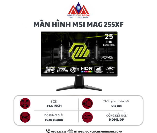 Màn Hình Gaming MSI MAG 255XF (24.5 inch/ IPS/ FHD/ 0.5ms/ 300Hz)