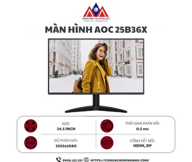 Màn hình AOC 25B36X (24.5 inch/ IPS/ FHD/ 144Hz/ 0.5ms)