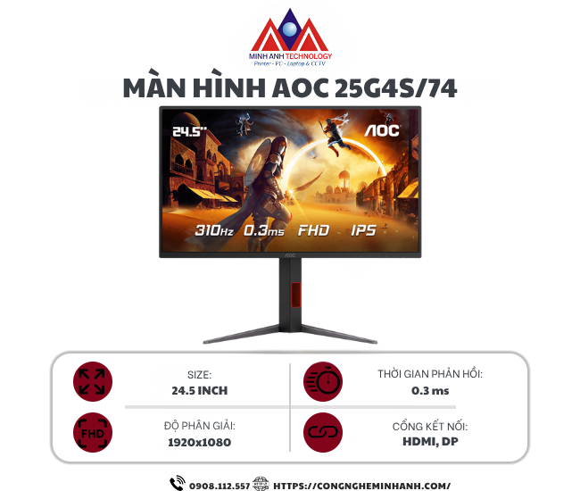 Màn hình AOC 25G4S/74 (24.5”/ FHD/ IPS/ 310Hz/ BH 36TH)