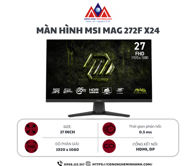 Màn Hình MSI MAG 272F X24 (27 inch/ IPS/ FHD/ 240Hz/ 0.5ms)