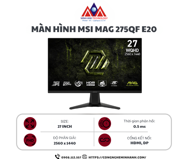 Màn Hình Gaming MSI MAG 275QF E20 (27 inch/ IPS/ 2K/ 200Hz/ 0.5ms)