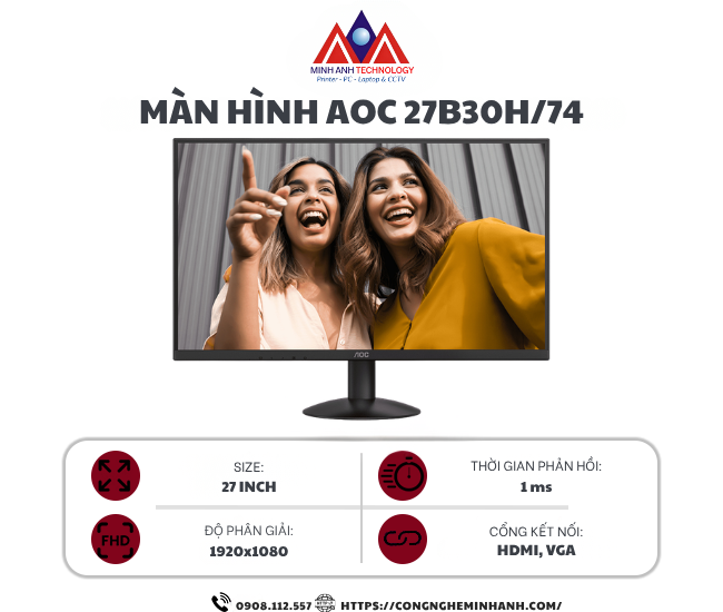 Màn Hình AOC 27B30H/74 (27 inch/ IPS/ FHD/ 120Hz/ 1ms)