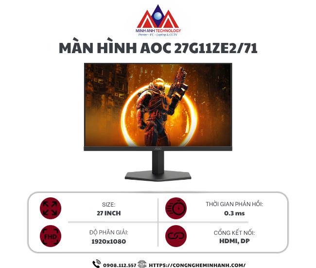 Màn hình AOC 27G11ZE2/71 (27”/ FHD/ 240Hz/ BH 36TH)