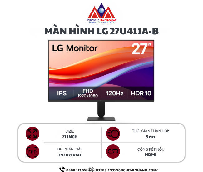 Màn Hình LG 27U411A-B (27 inch/ IPS/ FHD/ 120Hz/ 5ms)