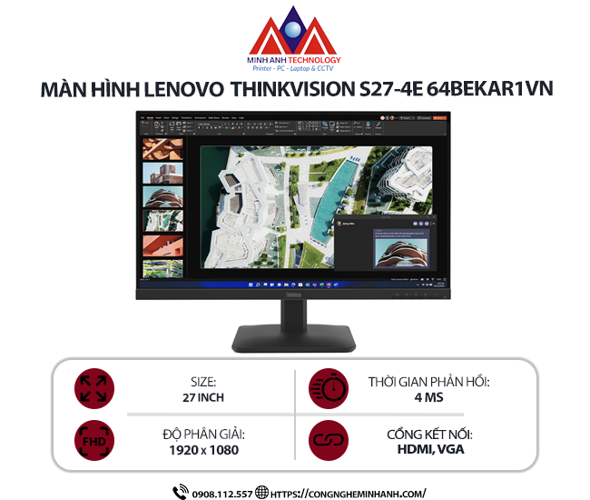 Màn hình Lenovo ThinkVision S27-4e 64BEKAR1VN (27Inch/ Full HD/ 4ms/ 100HZ/ 250cd/m2/ IPS)