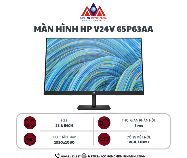Màn hình máy tính HP V24v G5 65P63AA (23.8 inch/ 1920 x 1080/ 250 cd/m2/ 5ms/ 75Hz), bảo hành 24 tháng