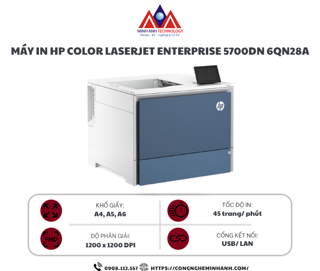 Máy in laser màu HP Color LaserJet Enterprise 5700DN 6QN28A (A4/A5/ USB/ LAN)