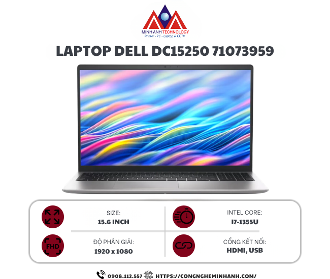Laptop Dell 15 DC15250 71073959 (i7 1355U/ 16GB/ 512GB SSD/ 15.6 inch FHD/ 120Hz/ Win 11/ Office/ Silver/ 1Y)