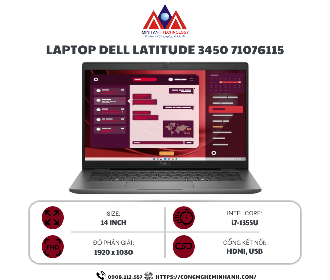 Laptop Dell Latitude 3450 71076115 (i7-1355U/ RAM 16GB/ SSD 512GB/ Windows 11 Home/ 1Y/ Xám)