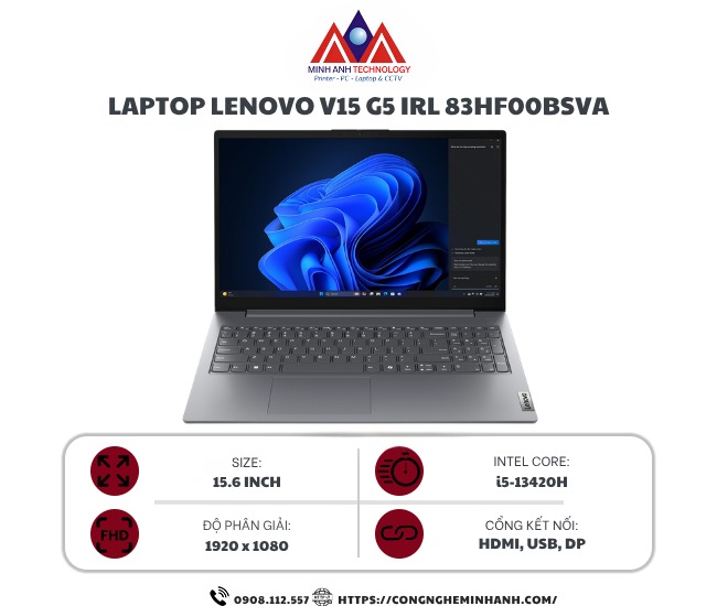 Laptop Lenovo V15 G5 IRL 83HF00BSVA (i5-13420H/ Ram 16GB/ SSD 512GB/ 1Y/ Xám)