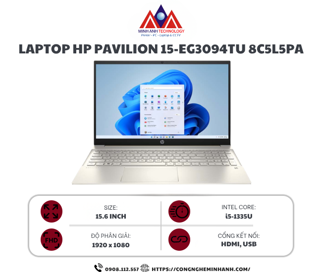 Laptop HP Pavilion 15-eg3094TU 8C5L5PA (i5 1335U/ Ram 8GB/ SSD 512GB/ Windows 11 Home/ Vàng)