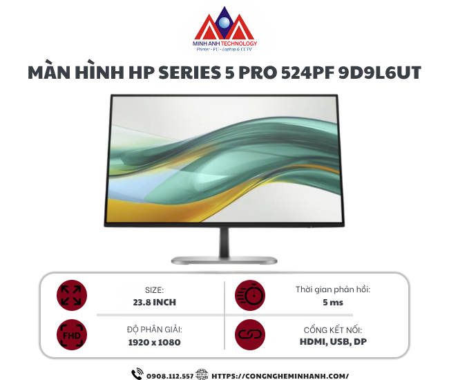 Màn hình HP Series 5 Pro 524pf 9D9L6UT (23.8Inch/ Full HD/ 5ms/ 100HZ/ 350cd/m2/ IPS)