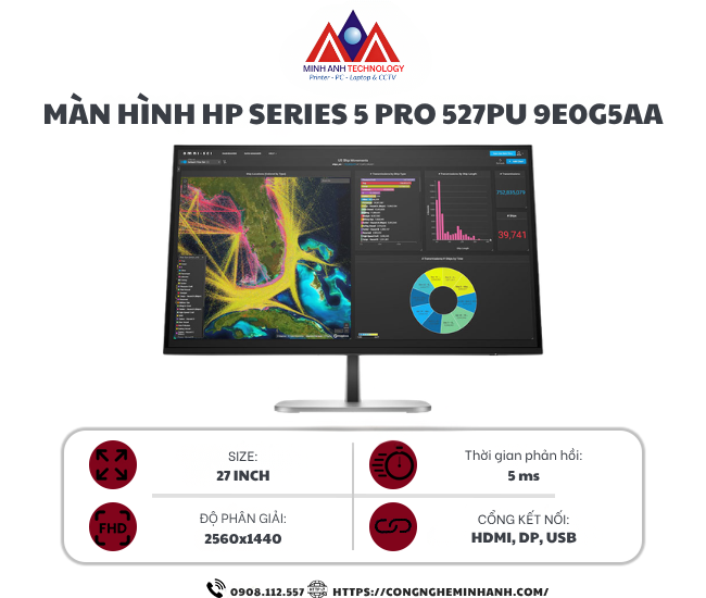 Màn hình HP Series 5 Pro 527pu 9E0G5AA (27 inch/ QHD/ IPS/ 100Hz)