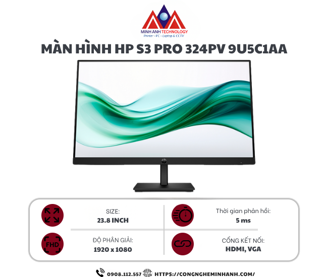 Màn hình HP Series 3 Pro 324pv 9U5C1AA (23.8Inch/ Full HD/ 5ms/ 100HZ/ 250cd/m2/ VA)