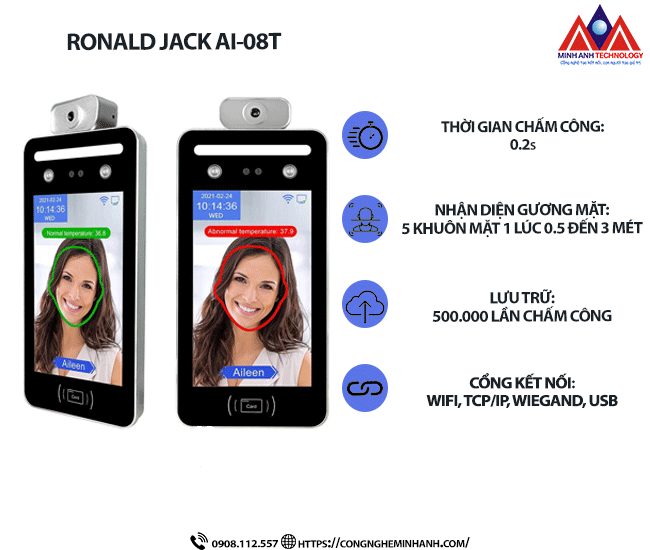 Máy Chấm Công Khuôn Mặt Ronald Jack AI-08T