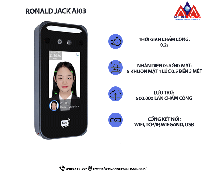 Máy Chấm Công Khuôn Mặt Ronald Jack AI03F