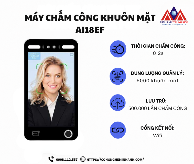 Máy Chấm Công Khuôn Mặt AI18EF