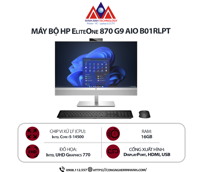 Máy bộ AIO HP EliteOne 870 G9 B01RLPT (I5-14500/ 16GB/ 512GB SSD/ 27 inch/ 2K/ Touch/ Key/ Mouse/ Win11/ Bạc/ 3Y)