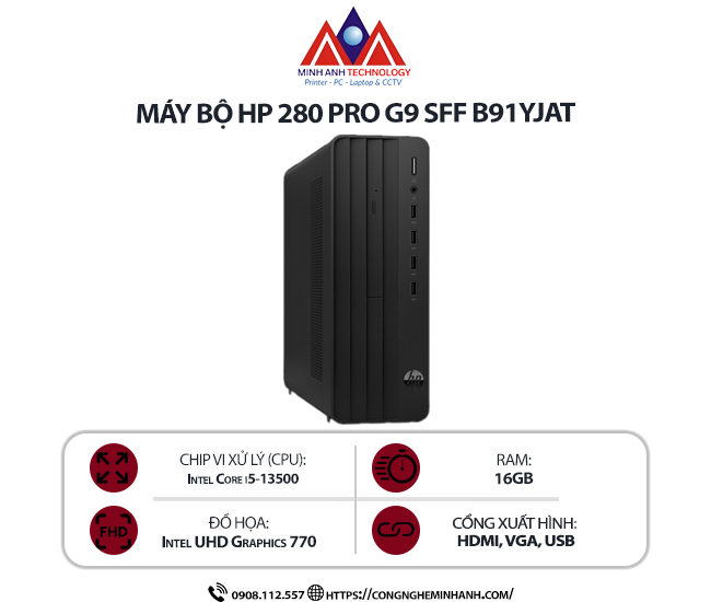 Máy bộ HP Pro SFF 280 G9 B91YJAT (i5-13500/ 16GB/ 512GB SSD/ Windows 11H/ Wifi/ 1y)