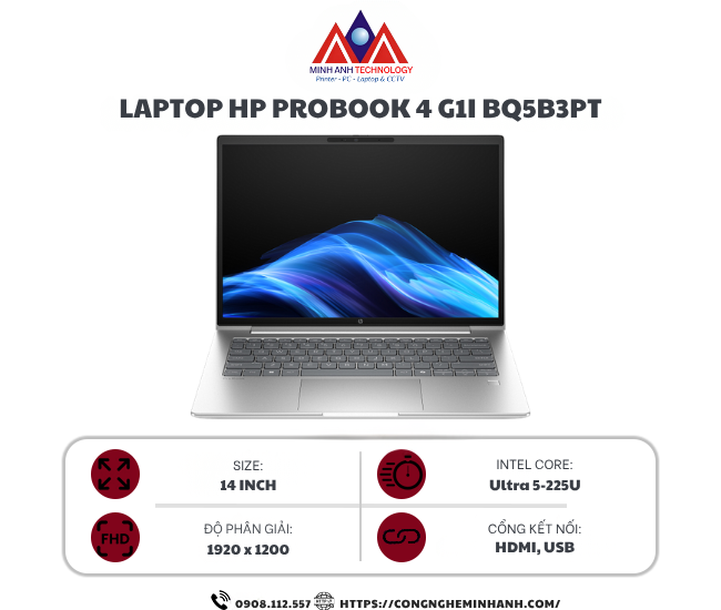 Laptop HP ProBook 4 G1i 14 BQ5B3PT (Ultra 5 225U/ 16GB/ 512GB SSD/ 14 inch WUXGA/ Win11/ Silver/ Vỏ nhôm)