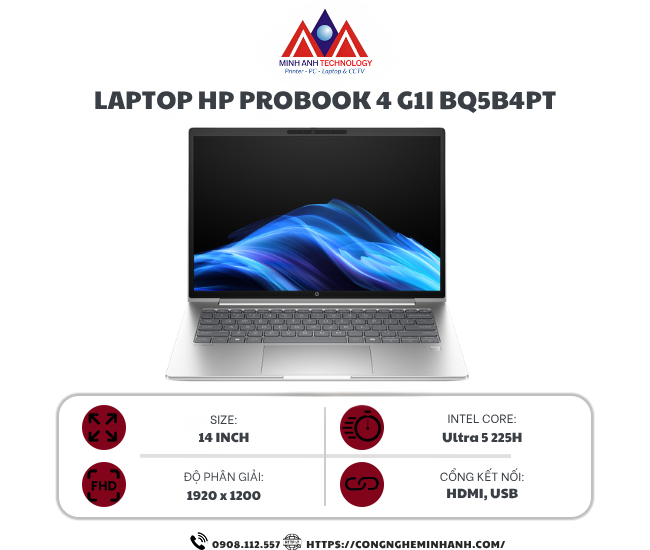 Laptop HP ProBook 4 G1i 14 BQ5B4PT (Ultra 5 225H/ 16GB/ 512GB SSD/ 14 inch WUXGA Touch/ Win11/ Silver/ Vỏ nhôm)