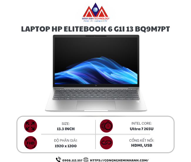 Laptop HP EliteBook 6 G1i 13 BQ9M7PT (Ultra 7 265U/ 16GB/ 512GB SSD/ 13.3 inch WUXGA/ Win 11 Pro/ Silver/ Vỏ nhôm)