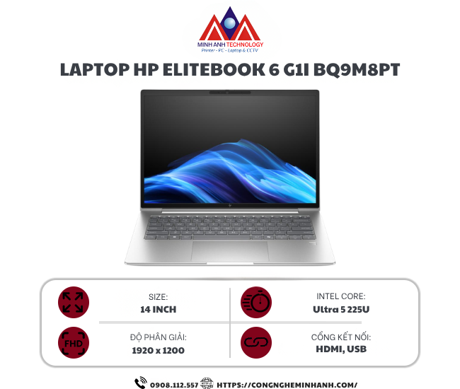Laptop HP EliteBook 6 G1i 14 BQ9M8PT (Ultra 5 225U/ 8GB/ 512GB SSD/ 14 inch WUXGA/ Win11/ Silver/ Vỏ nhôm)