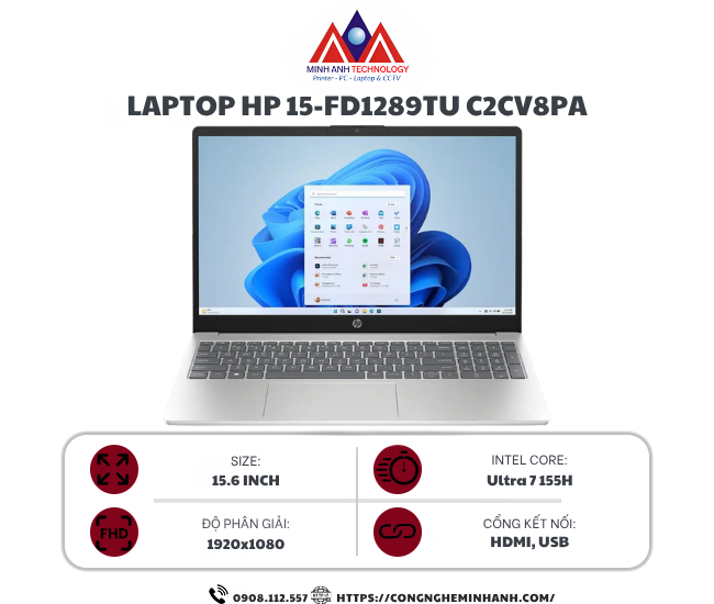 Laptop HP 15 fd1289TU C2CV8PA (Ultra 7 155H/ 16GB/ 512GB SSD/ 15.6 inch FHD/ Win11/ Bạc)