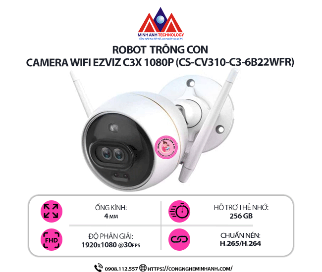 CAMERA WIFI EZVIZ C3X 1080P (CS-CV310-C3-6B22WFR) - Phát Hiện Chuyển Động, Quan Sát Ban Đêm, AI Nhận Diện Người, Chống Nước, Độ Phân Giải Full HD