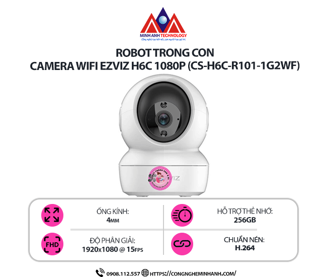 Camera WiFi EZVIZ H6C 1080P (CS-H6C-R101-1G2WF) – Camera an ninh xoay 360° thông minh, có màu ban đêm, đàm thoại 2 chiều