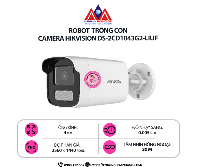 Robot Trông Con  Camera Hikvision DS-2CD1043G2-LIUF - Giám Sát Thông Minh, Hình Ảnh Sắc Nét