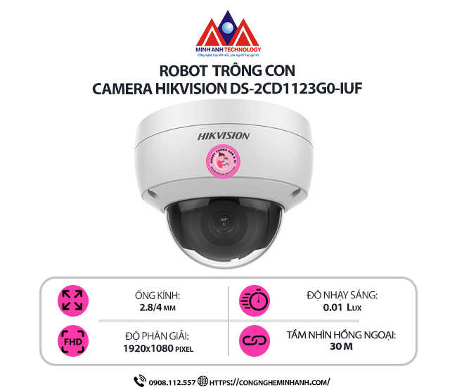 Camera Hikvision DS-2CD1123G0-IUF - Camera IP Dome 2MP, Tích Hợp Mic, Quan Sát Ngày Đêm