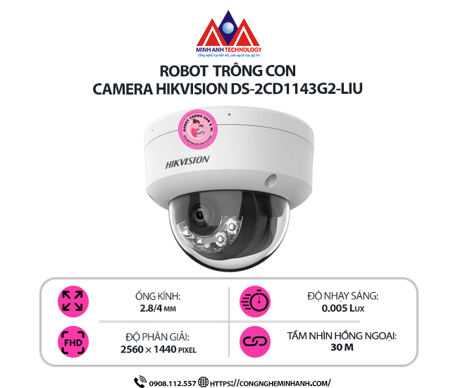 Robot Trông Con Hikvision DS-2CD1143G2-LIU - Camera An Ninh Thông Minh, Giám Sát Từ Xa, Chất Lượng Hình Ảnh Sắc Nét