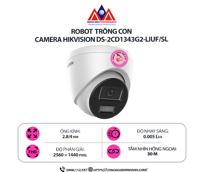 Robot Trông Con Hikvision DS-2CD1343G2-LIUF/SL – Camera An Ninh Thông Minh 4MP, Chống Nước, Giám Sát 24/7