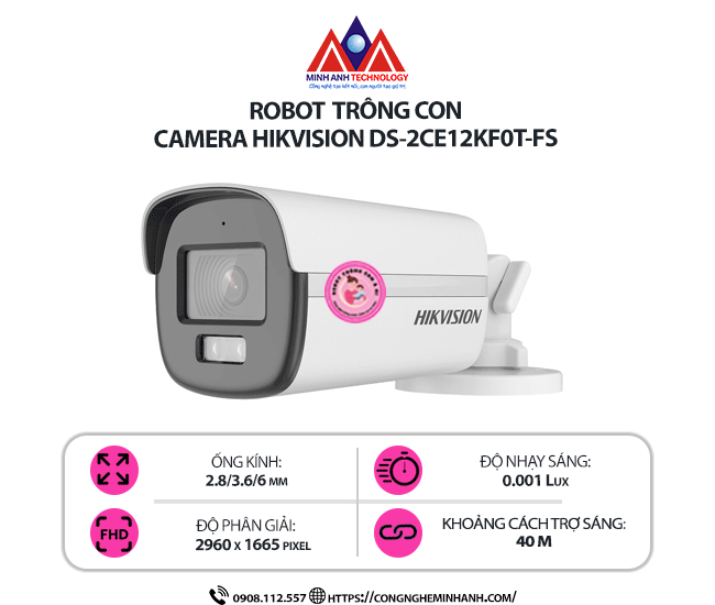 Camera Hikvision DS-2CE12KF0T-FS 3K – Quan sát ban đêm, có mic, chống nước