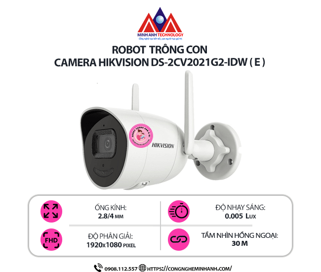 Camera Hikvision DS-2CV2021G2-IDW (E) - Camera Wifi 2MP, Hồng Ngoại, Chuẩn IP66