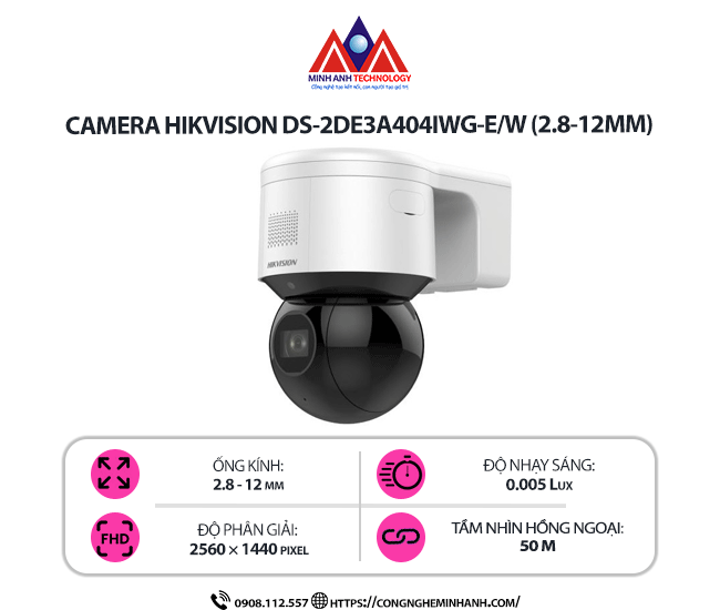 Camera Hikvision DS-2DE3A404IWG-E/W - Quay Quét 4MP, Zoom 4X, Kết Nối WiFi – Giám Sát An Ninh Toàn Diện