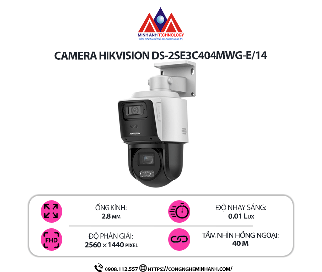 Camera Hikvision DS-2SE3C404MWG-E/14 - Zoom Quang 4X, AI Phát Hiện Chuyển Động, Chuẩn IP66, Hình Ảnh Sắc Nét 4MP