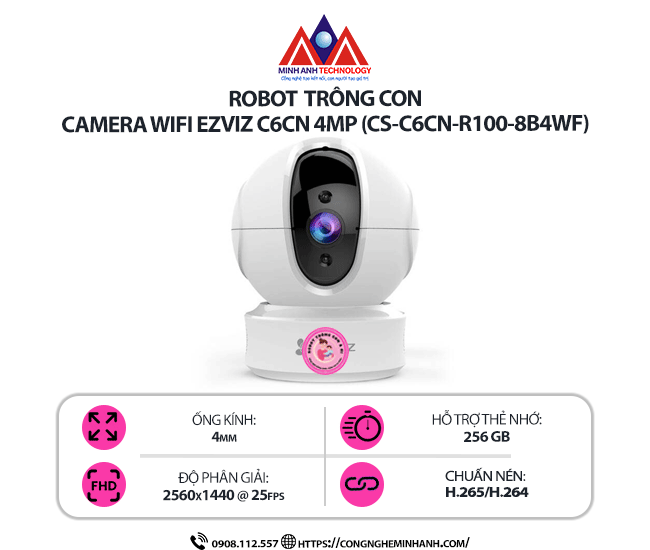 Camera Wifi EZVIZ C6CN 4MP (CS-C6CN-R100-8B4WF) – Quay quét 360°, Đàm thoại 2 chiều, AI phát hiện người, Hồng ngoại ban đêm