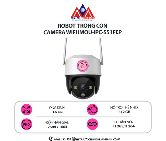 Camera WiFi IMOU IPC-S51FEP - Quan sát 24/7, Hỗ trợ thẻ nhớ 256GB, Cảnh báo thông minh