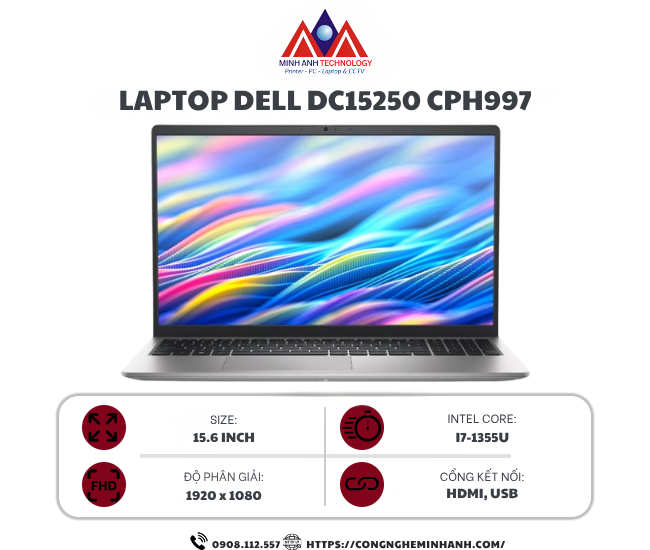 Laptop Dell 15 DC15250 CPH997 (i7 1355U/ 16GB/ 1TB SSD/ 15.6 inch FHD/ 120Hz/ Win 11/ Office/ Silver/ 1Y)