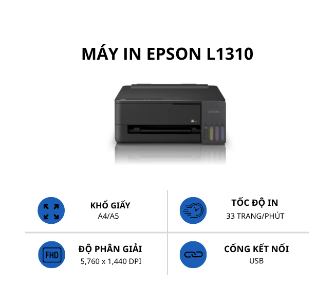 Máy in phun màu Epson Ecotank L1310 (In| A4| A5| USB)